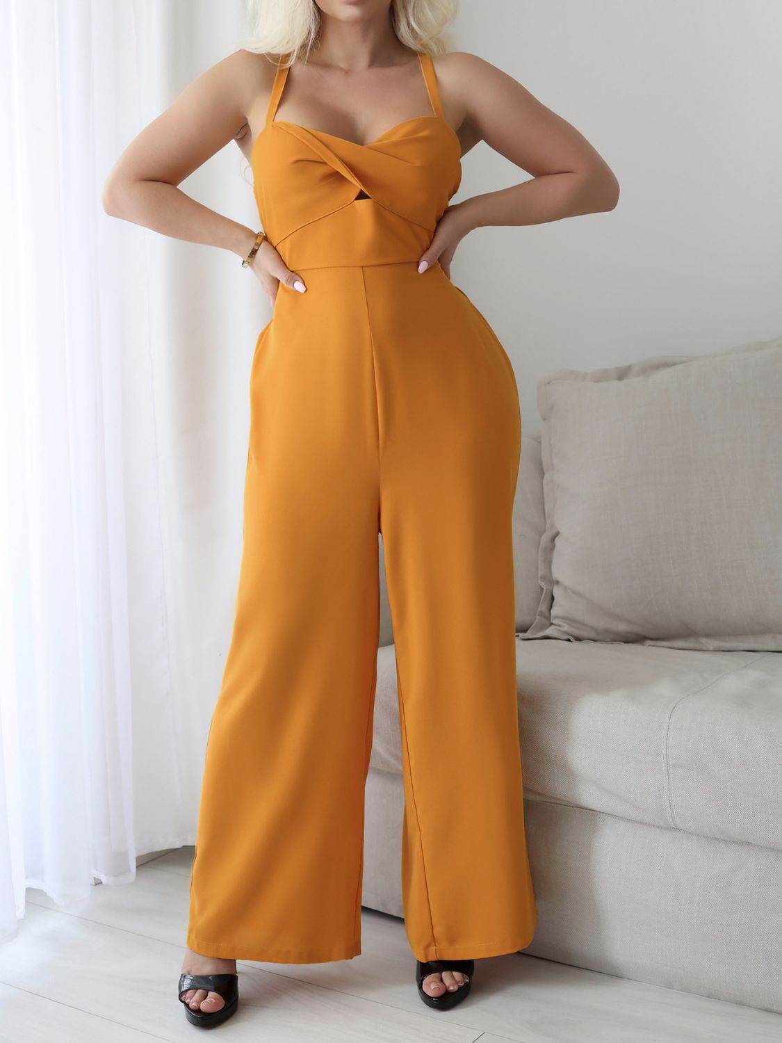Devine Tie Back Backless Crisscross Jumpsuit - Hovatok