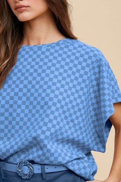 Annie Wear Checkered Round Neck Short Sleeve T-Shirt - Hovatok