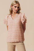Oh Full Size Frill Notched Flounce Sleeve Blouse - Hovatok