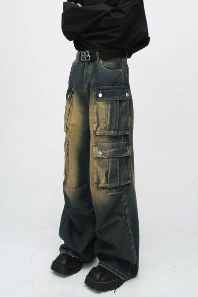 High Waist Jeans with Cargo Pockets - Hovatok