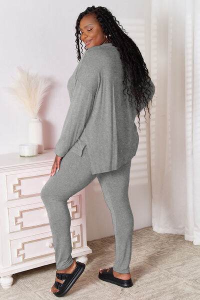 Basic Bae Bamboo Full Size V-Neck Long Sleeve Top and Pants Lounge Set - Hovatok
