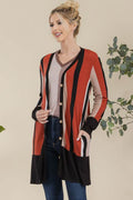 Celeste Full Size Striped Button Up Long Sleeve Cardigan Plus Size - Hovatok