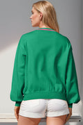 Double Take Full Size Nutcracker Sequin Bow Decor Cardigan - Hovatok