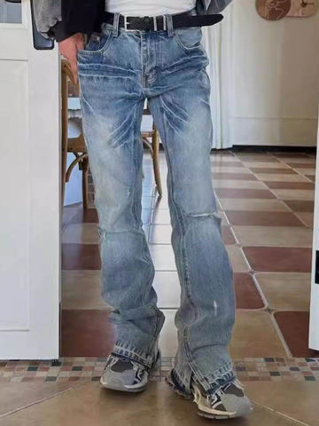 Men's Distressed Raw Hem Jeans - Hovatok