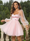 Sweetheart Neck Balloon Sleeve Mini Dress - Hovatok
