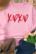 Valentine’s Day XOXO Round Neck Drop Shoulder Sweatshirt - Hovatok