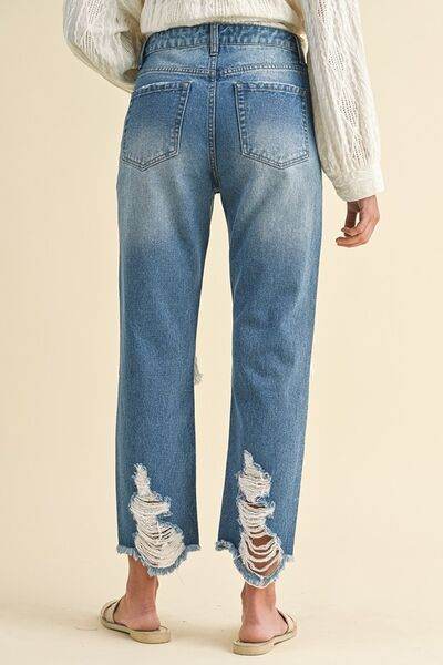 Annie Wear Distressed Raw Hem Cropped Jeans - Hovatok