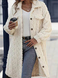 Fuzzy Button Up Long Sleeve Longline Coat - Hovatok