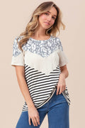 BiBi Printed Color Block Short Sleeve T-Shirt - Hovatok