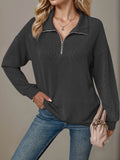 Double Take Striped Half Zip Long Sleeve T-Shirt - Hovatok