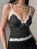Devine Lace Detail Polka Dot V-Neck Cami - Hovatok