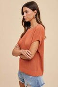Annie Wear Round Neck Short Sleeve Sweater - Hovatok