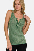 Zenana Washed Ribbed Half Snap Henry Tank - Hovatok