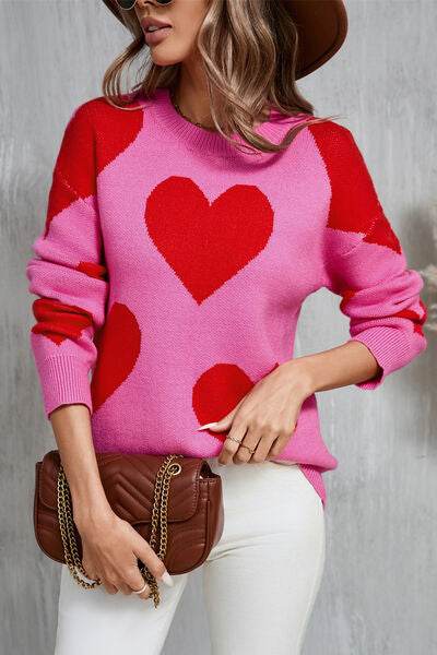 Angel Wings Contrast Heart Dropped Shoulder Long Sleeve Sweater - Hovatok