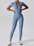 Basic Bae Half Zip Short Sleeve Active Jumpsuit - Hovatok