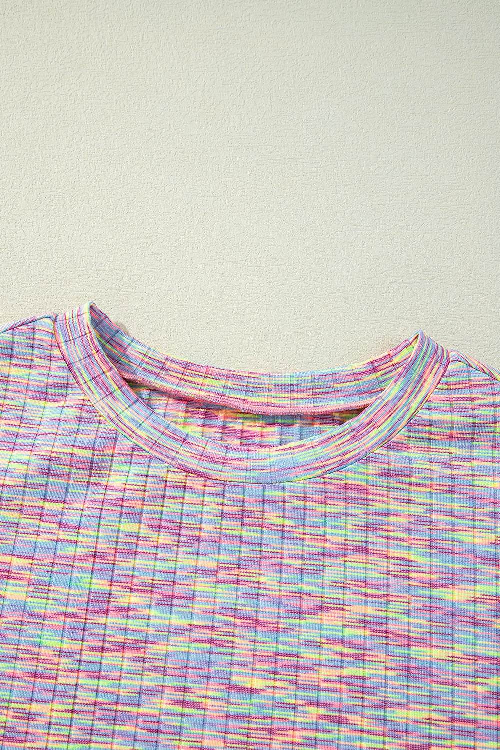 Contrast Round Neck Top and Shorts Set - Hovatok