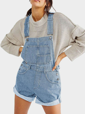 Pocketed Square Neck Wide Strap Denim Overalls - Hovatok