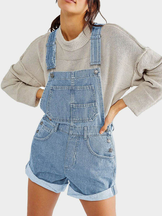 Pocketed Square Neck Wide Strap Denim Overalls - Hovatok