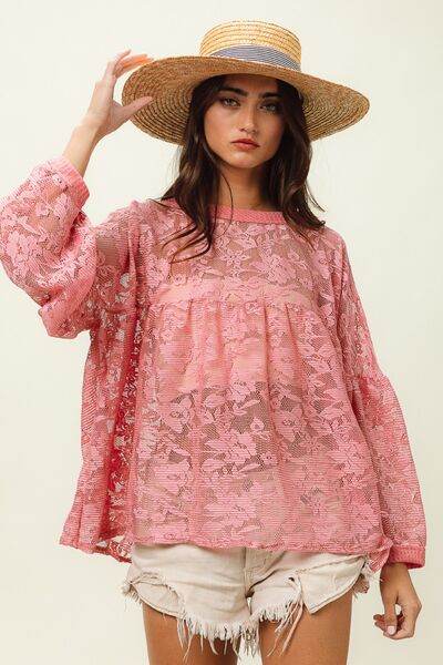 BiBi Floral Lace Long Sleeve Top - Hovatok