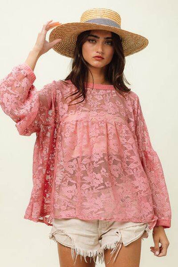 BiBi Floral Lace Long Sleeve Top - Hovatok