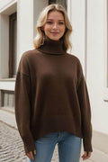 Basic Bae Turtleneck Dropped Shoulder Long Sleeve Sweater - Hovatok