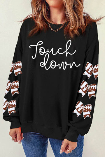 Letter Graphic Bow Long Sleeve Sweatshirt - Hovatok