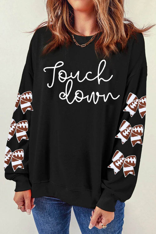 Letter Graphic Bow Long Sleeve Sweatshirt - Hovatok