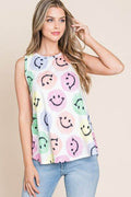 BOMBOM Smiley Face Round Neck Tank - Hovatok
