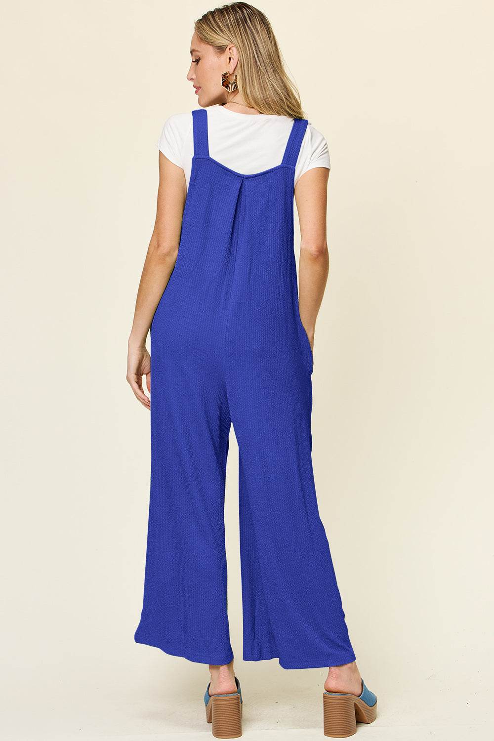 Double Take Full Size Texture Sleeveless Wide Leg Overall - Hovatok
