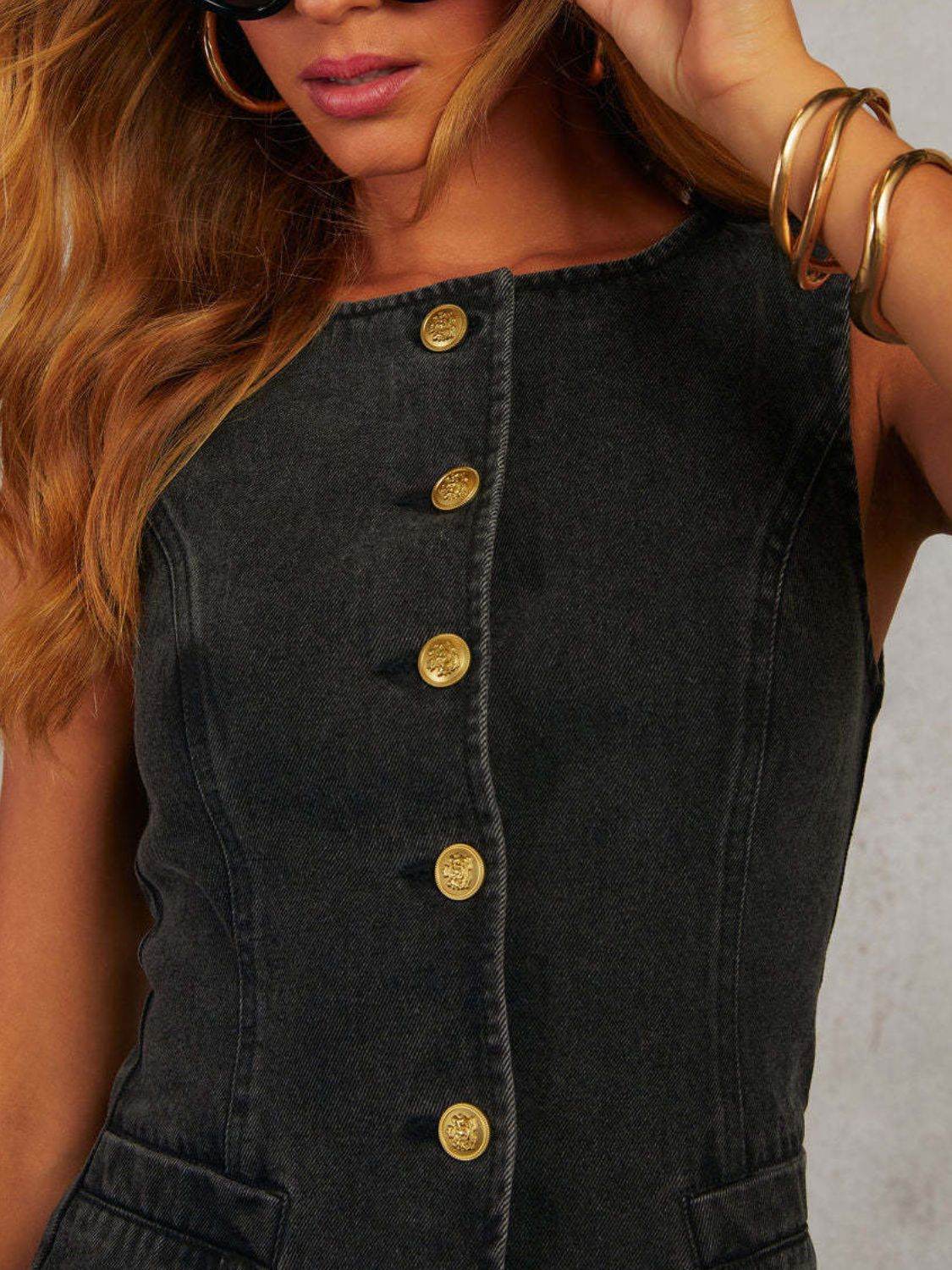 Button Down Denim Vest - Hovatok