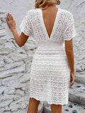 Openwork Plunge Short Sleeve Cover-Up Dress - Hovatok