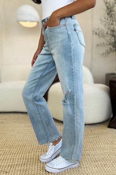 Judy Blue Full Size High Waist Distressed Straight Jeans - Hovatok