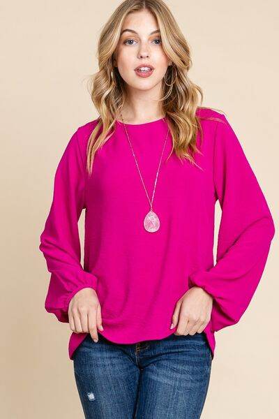 BOMBOM Textured Balloon Sleeve Top - Hovatok