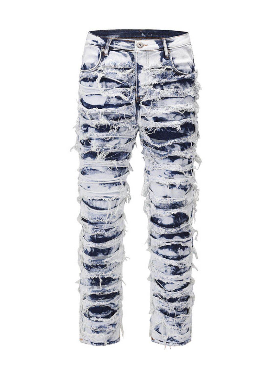 Men's Distressed Raw Hem Straight Jeans - Hovatok