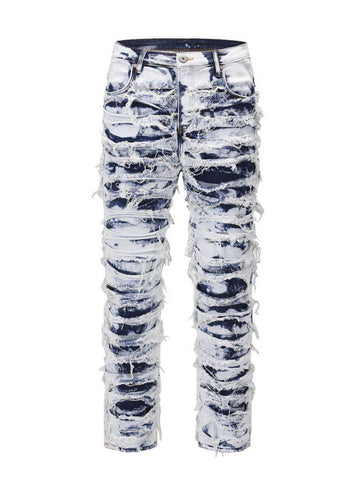 Men's Distressed Raw Hem Straight Jeans - Hovatok