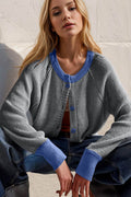 Double Take Contrast Button Up Long Sleeve Cardigan - Hovatok