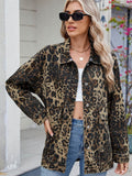Leopard Button Up Drop Shoulder Denim Jacket - Hovatok