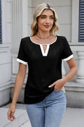 Cutout Round Neck Short Sleeve Top - Hovatok