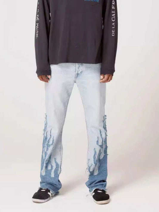 Men's Flame Pattern Patch Cargo Jeans ’ - Hovatok