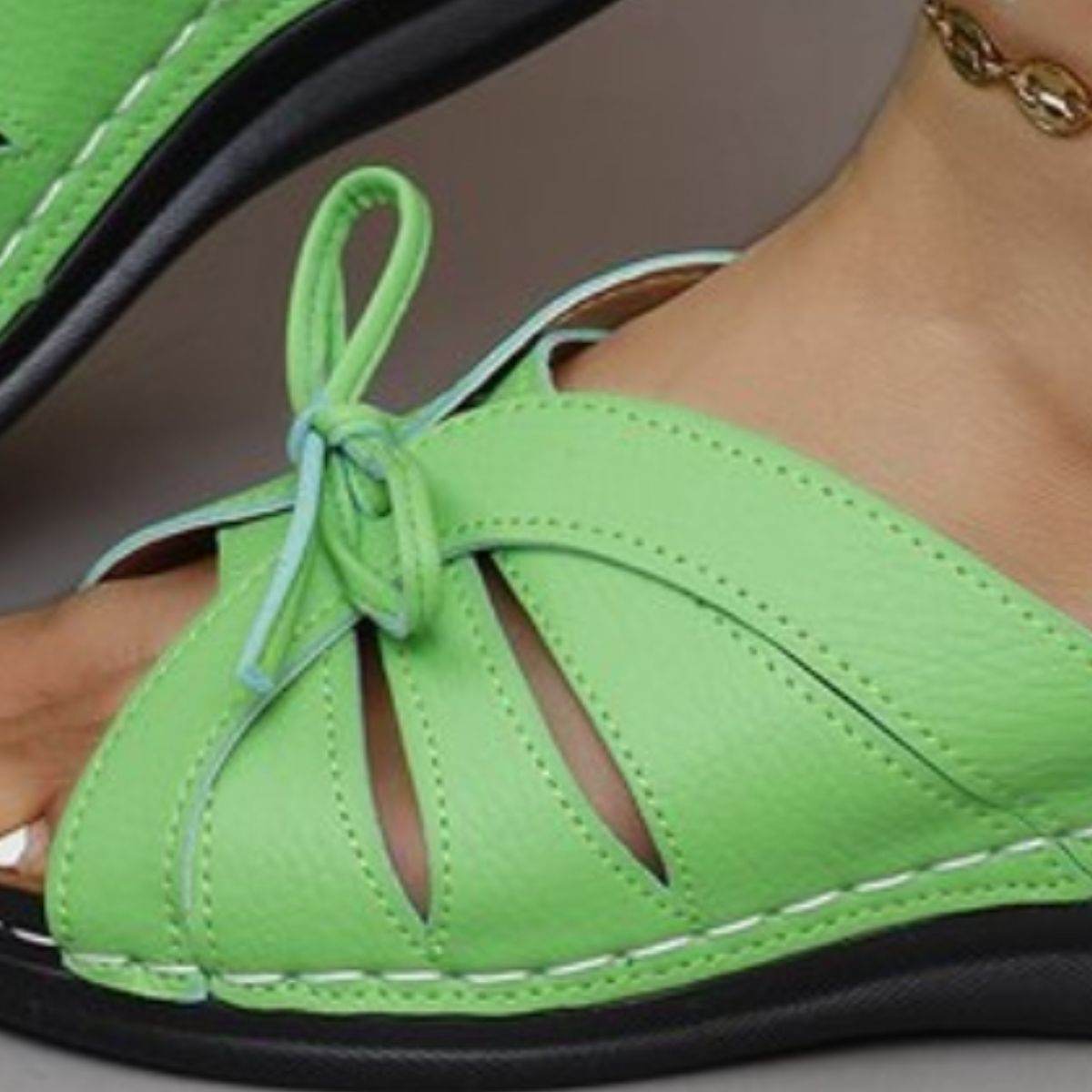 Tied Open Toe Low Heel Sandals - Hovatok
