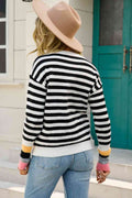 Angel Wings Warm Spice Striped Round Neck Sweater - Hovatok