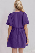 Oh Bow Ruched Puff Sleeve Mini Dress - Hovatok