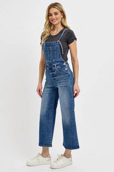RISEN Full Size Knotted Strap Denim Overalls with Pockets Plus Size - Hovatok
