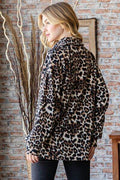 Heimish Full Size Leopard Johnny Collar Long Sleeve Top - Hovatok