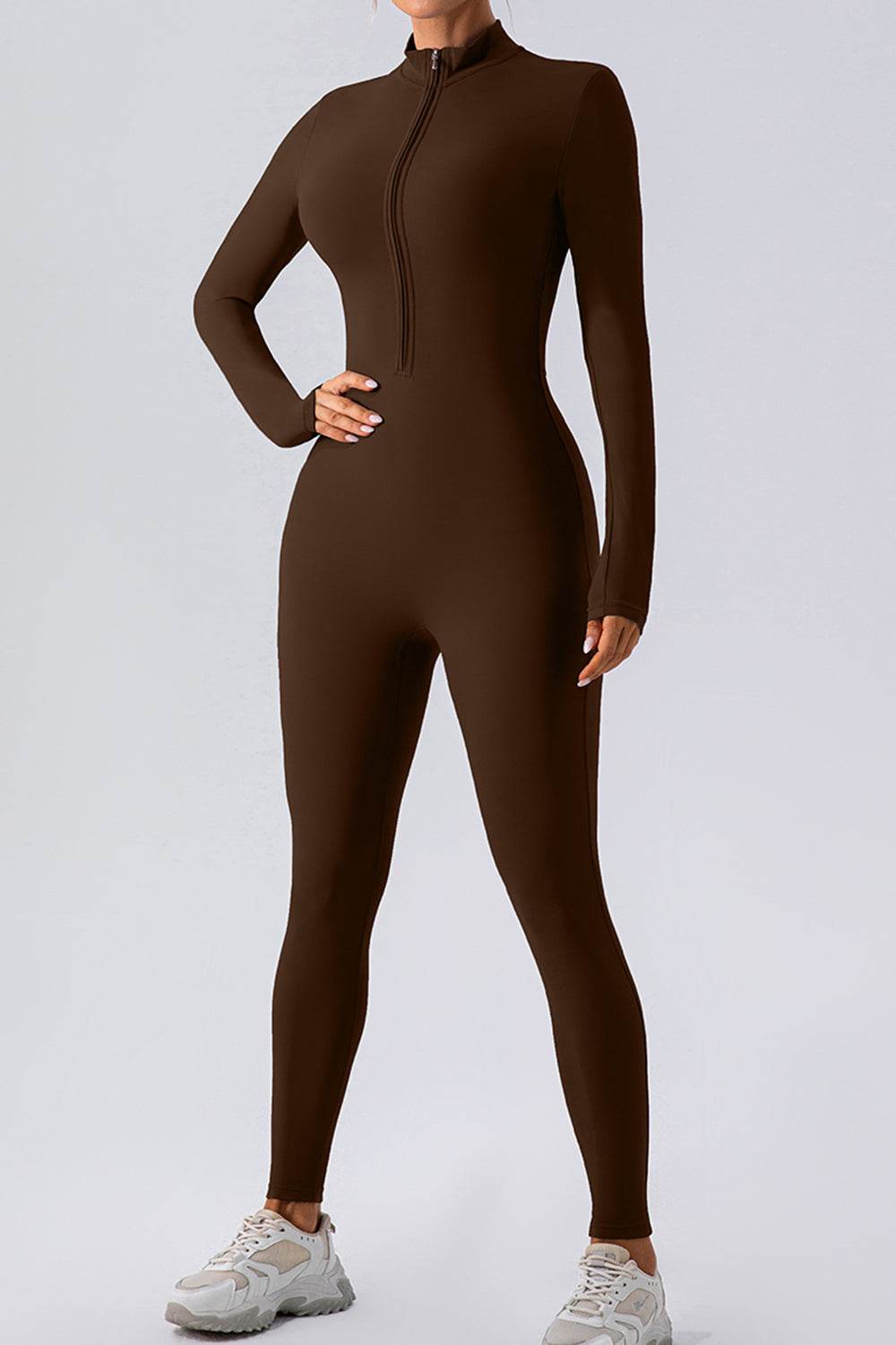 Half Zip Mock Neck Active Jumpsuit - Hovatok