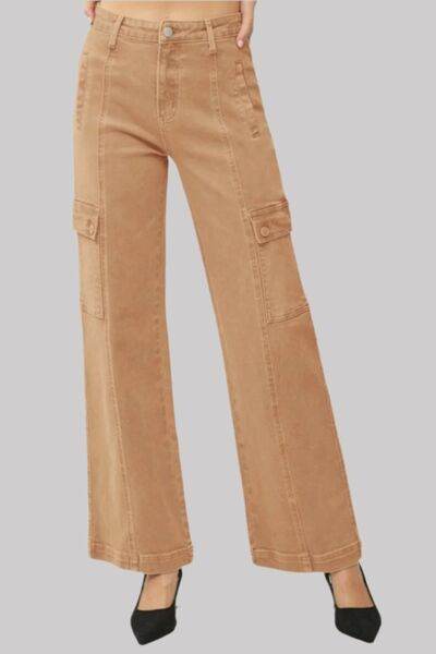 RISEN Full Size High Rise Wide Leg Cargo Jeans - Hovatok