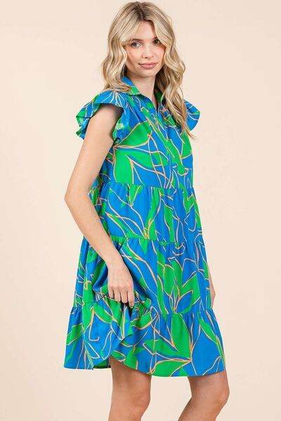 Mittoshop Leaf Print Ruffle Sleeve Tiered Mini Dress - Hovatok