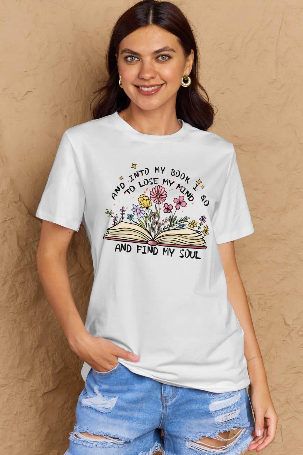 Simply Love Full Size Book & Flower Graphic Cotton Tee - Hovatok