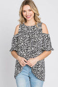 Heimish Full Size Leopard Round Neck Cold Shoulder T-Shirt Plus Size - Hovatok