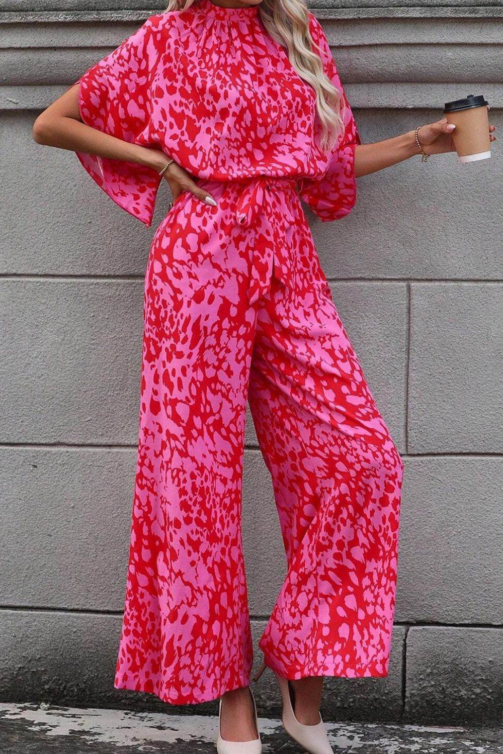 Leopard Belted Wide Leg Jumpsuit - Hovatok
